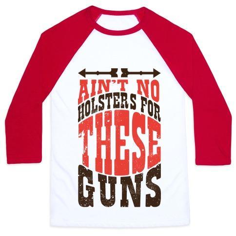 Virgin Teez  Baseball Tee Unisex Classic Baseball Tee / x-small / White/Red NO HOLSTERS FOR THESE GUNS UNISEX CLASSIC BASEBALL TEE