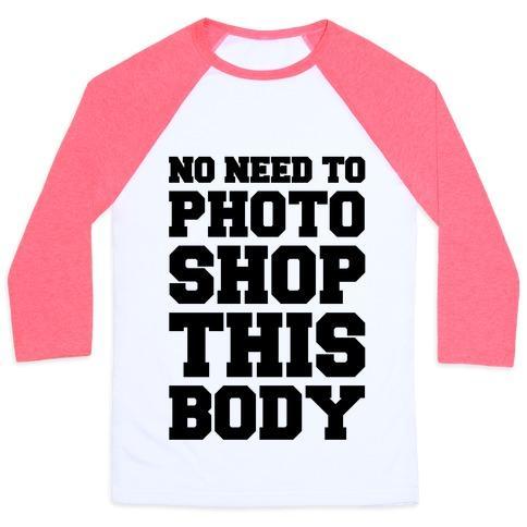 Virgin Teez  Baseball Tee Unisex Classic Baseball Tee / x-small / White/Neon Pink NO NEED TO PHOTOSHOP THIS BODY UNISEX CLASSIC BASEBALL TEE