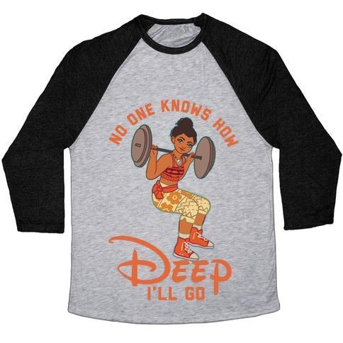 Virgin Teez  Baseball Tee Unisex Tri-Blend Baseball Tee / small / Athletic Gray / Black NO ONE KNOWS HOW DEEP I'LL GO MOANA PARODY UNISEX TRI-BLEND BASEBALL TEE