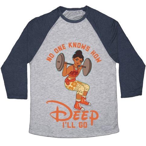 Virgin Teez  Baseball Tee Unisex Tri-Blend Baseball Tee / small / Athletic Gray / Navy NO ONE KNOWS HOW DEEP I'LL GO MOANA PARODY UNISEX TRI-BLEND BASEBALL TEE