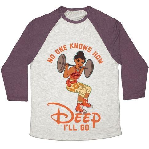 Virgin Teez  Baseball Tee Unisex Tri-Blend Baseball Tee / small / Oatmeal / Maroon NO ONE KNOWS HOW DEEP I'LL GO MOANA PARODY UNISEX TRI-BLEND BASEBALL TEE
