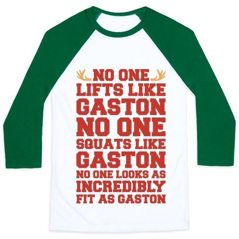 Virgin Teez  Baseball Tee Unisex Classic Baseball Tee / x-small / White/Dark Green NO ONE LIFTS LIKE GASTON PARODY UNISEX CLASSIC BASEBALL TEE