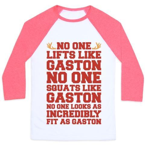 Virgin Teez  Baseball Tee Unisex Classic Baseball Tee / x-small / White/Neon Pink NO ONE LIFTS LIKE GASTON PARODY UNISEX CLASSIC BASEBALL TEE