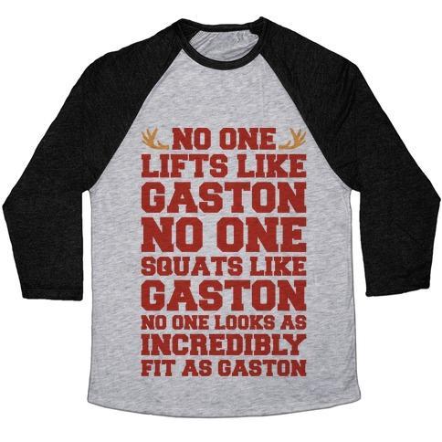 Virgin Teez  Baseball Tee Unisex Tri-Blend Baseball Tee / small / Athletic Gray / Black NO ONE LIFTS LIKE GASTON PARODY UNISEX TRI-BLEND BASEBALL TEE