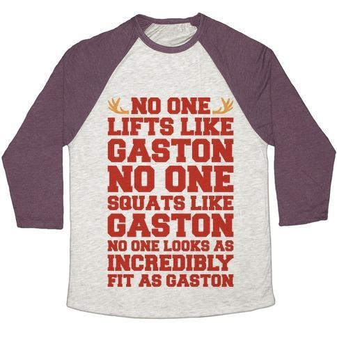 Virgin Teez  Baseball Tee Unisex Tri-Blend Baseball Tee / small / Oatmeal / Maroon NO ONE LIFTS LIKE GASTON PARODY UNISEX TRI-BLEND BASEBALL TEE