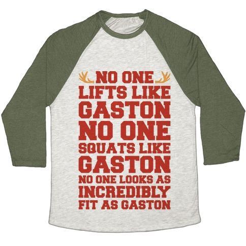 Virgin Teez  Baseball Tee Unisex Tri-Blend Baseball Tee / small / Oatmeal / Moss NO ONE LIFTS LIKE GASTON PARODY UNISEX TRI-BLEND BASEBALL TEE