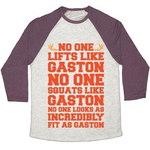 Virgin Teez  Baseball Tee Unisex Tri-Blend Baseball Tee / small / Oatmeal / Maroon NO ONE LIFTS LIKE GASTON PARODY WHITE PRINT UNISEX TRI-BLEND BASEBALL TEE
