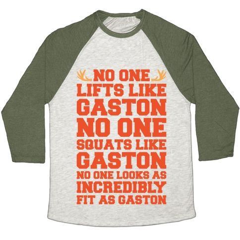 Virgin Teez  Baseball Tee Unisex Tri-Blend Baseball Tee / small / Oatmeal / Moss NO ONE LIFTS LIKE GASTON PARODY WHITE PRINT UNISEX TRI-BLEND BASEBALL TEE