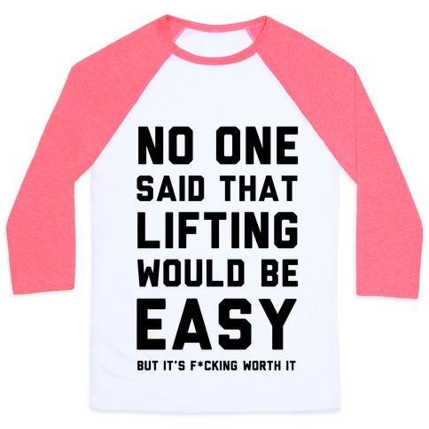 Virgin Teez  Baseball Tee Unisex Classic Baseball Tee / x-small / White/Neon Pink NO ONE SAID LIFTING WOULD BE EASY UNISEX CLASSIC BASEBALL TEE