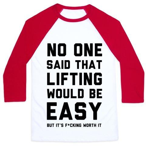 Virgin Teez  Baseball Tee Unisex Classic Baseball Tee / x-small / White/Red NO ONE SAID LIFTING WOULD BE EASY UNISEX CLASSIC BASEBALL TEE