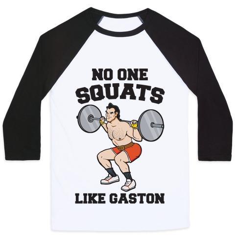 Virgin Teez  Baseball Tee Unisex Classic Baseball Tee / x-small / White/Black NO ONE SQUATS LIKE GASTON PARODY UNISEX CLASSIC BASEBALL TEE