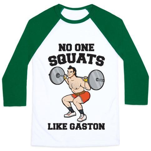 Virgin Teez  Baseball Tee Unisex Classic Baseball Tee / x-small / White/Dark Green NO ONE SQUATS LIKE GASTON PARODY UNISEX CLASSIC BASEBALL TEE