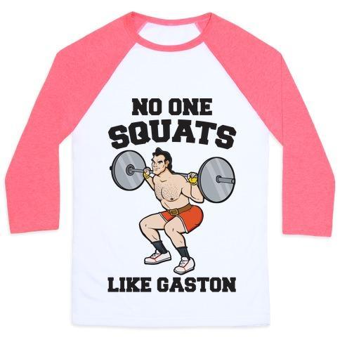 Virgin Teez  Baseball Tee Unisex Classic Baseball Tee / x-small / White/Neon Pink NO ONE SQUATS LIKE GASTON PARODY UNISEX CLASSIC BASEBALL TEE