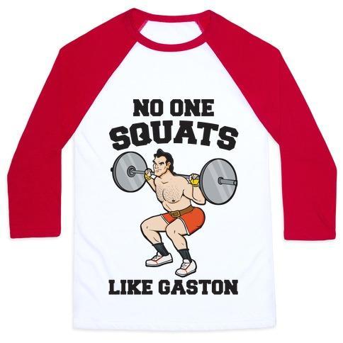 Virgin Teez  Baseball Tee Unisex Classic Baseball Tee / x-small / White/Red NO ONE SQUATS LIKE GASTON PARODY UNISEX CLASSIC BASEBALL TEE