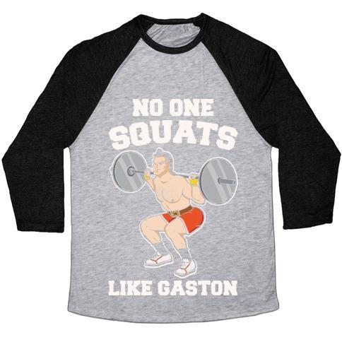 Virgin Teez  Baseball Tee Unisex Tri-Blend Baseball Tee / small / Athletic Gray / Black NO ONE SQUATS LIKE GASTON PARODY WHITE PRINT UNISEX TRI-BLEND BASEBALL TEE
