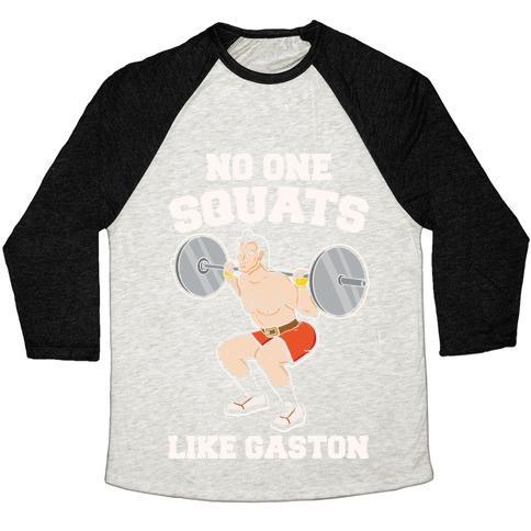 Virgin Teez  Baseball Tee Unisex Tri-Blend Baseball Tee / small / Oatmeal / Black NO ONE SQUATS LIKE GASTON PARODY WHITE PRINT UNISEX TRI-BLEND BASEBALL TEE