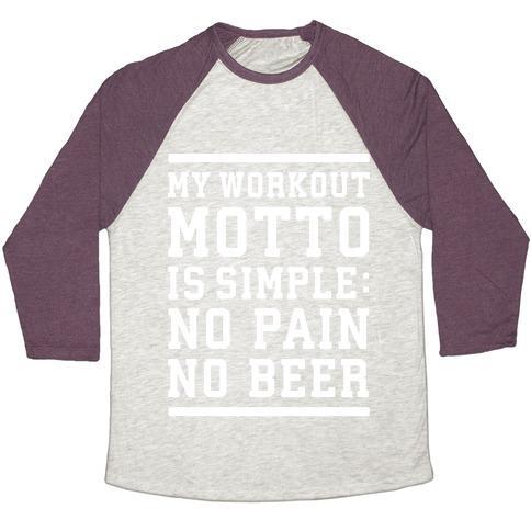 Virgin Teez  Baseball Tee Unisex Tri-Blend Baseball Tee / small / Oatmeal / Maroon NO PAIN NO BEER UNISEX TRI-BLEND BASEBALL TEE