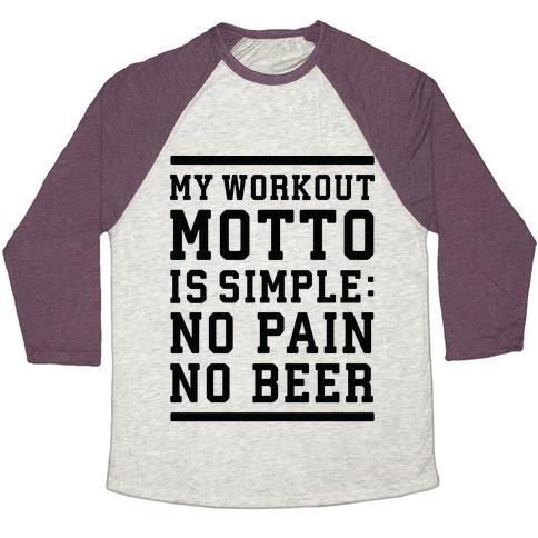 Virgin Teez  Baseball Tee Unisex Tri-Blend Baseball Tee / small / Oatmeal / Maroon NO PAIN NO BEER UNISEX TRI-BLEND BASEBALL TEE