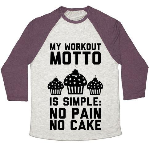 Virgin Teez  Baseball Tee Unisex Tri-Blend Baseball Tee / small / Oatmeal / Maroon NO PAIN NO CAKE UNISEX TRI-BLEND BASEBALL TEE