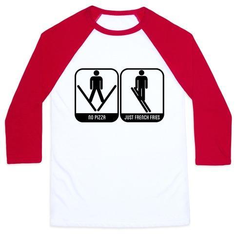 Virgin Teez  Baseball Tee Unisex Classic Baseball Tee / x-small / White/Red NO PIZZA UNISEX CLASSIC BASEBALL TEE