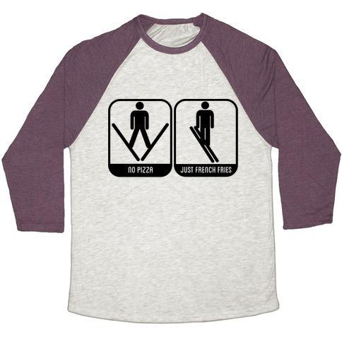 Virgin Teez  Baseball Tee Unisex Tri-Blend Baseball Tee / small / Oatmeal / Maroon NO PIZZA UNISEX TRI-BLEND BASEBALL TEE