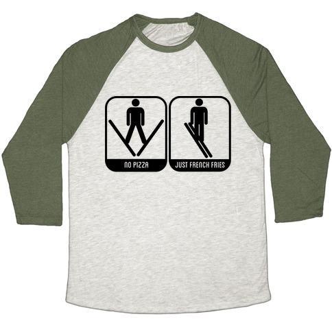 Virgin Teez  Baseball Tee Unisex Tri-Blend Baseball Tee / small / Oatmeal / Moss NO PIZZA UNISEX TRI-BLEND BASEBALL TEE