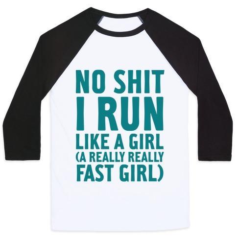 Virgin Teez  Baseball Tee Unisex Classic Baseball Tee / x-small / White/Black NO SHIT I RUN LIKE A GIRL UNISEX CLASSIC BASEBALL TEE