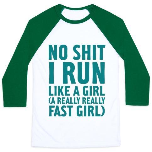Virgin Teez  Baseball Tee Unisex Classic Baseball Tee / x-small / White/Dark Green NO SHIT I RUN LIKE A GIRL UNISEX CLASSIC BASEBALL TEE