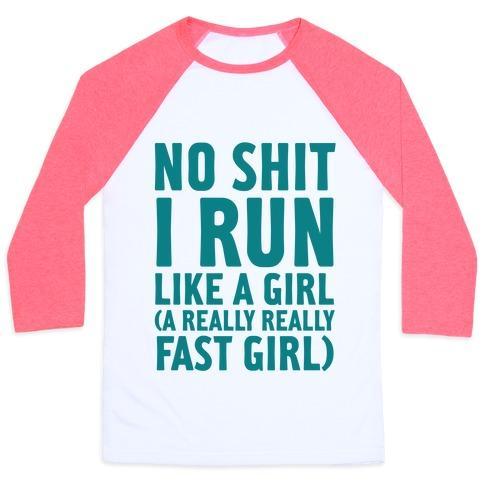 Virgin Teez  Baseball Tee Unisex Classic Baseball Tee / x-small / White/Neon Pink NO SHIT I RUN LIKE A GIRL UNISEX CLASSIC BASEBALL TEE