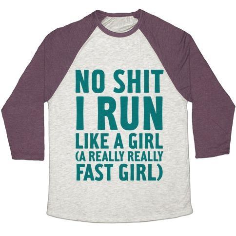 Virgin Teez  Baseball Tee Unisex Tri-Blend Baseball Tee / small / Oatmeal / Maroon NO SHIT I RUN LIKE A GIRL UNISEX TRI-BLEND BASEBALL TEE