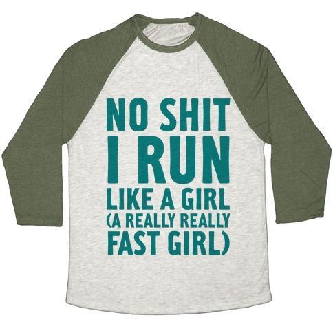 Virgin Teez  Baseball Tee Unisex Tri-Blend Baseball Tee / small / Oatmeal / Moss NO SHIT I RUN LIKE A GIRL UNISEX TRI-BLEND BASEBALL TEE