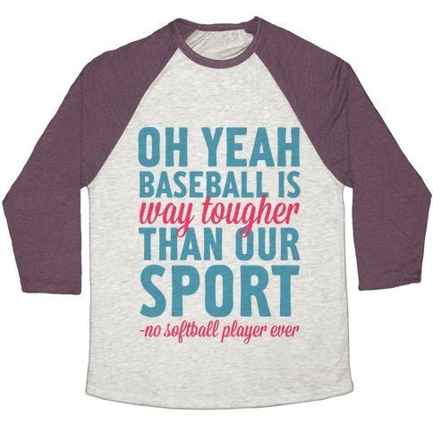Virgin Teez  Baseball Tee Unisex Tri-Blend Baseball Tee / small / Oatmeal / Maroon NO SOFTBALL PLAYER EVER UNISEX TRI-BLEND BASEBALL TEE
