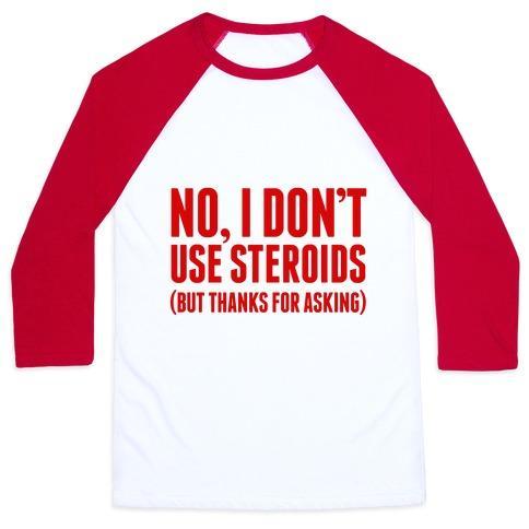 Virgin Teez  Baseball Tee Unisex Classic Baseball Tee / x-small / White/Red NO STEROIDS UNISEX CLASSIC BASEBALL TEE