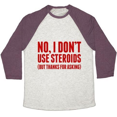 Virgin Teez  Baseball Tee Unisex Tri-Blend Baseball Tee / small / Oatmeal / Maroon NO STEROIDS UNISEX TRI-BLEND BASEBALL TEE
