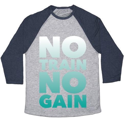 Virgin Teez  Baseball Tee Unisex Tri-Blend Baseball Tee / small / Athletic Gray / Navy NO TRAIN NO GAIN UNISEX TRI-BLEND BASEBALL TEE