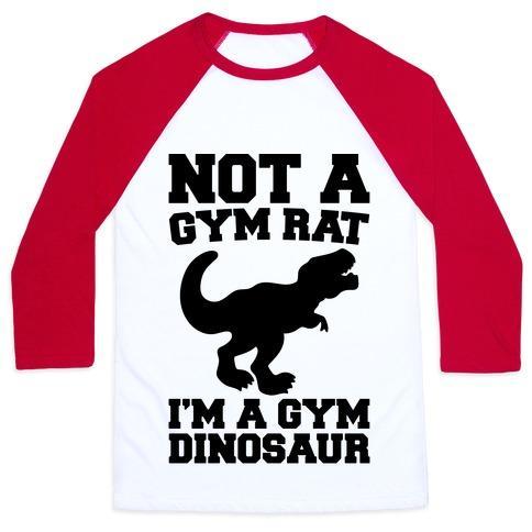 Virgin Teez  Baseball Tee Unisex Classic Baseball Tee / x-small / White/Red NOT A GYM RAT I'M A GYM DINOSAUR UNISEX CLASSIC BASEBALL TEE