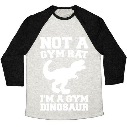 Virgin Teez  Baseball Tee Unisex Tri-Blend Baseball Tee / small / Oatmeal / Black NOT A GYM RAT I'M A GYM DINOSAUR WHITE PRINT UNISEX TRI-BLEND BASEBALL TEE