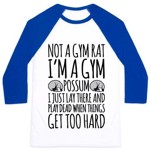 Virgin Teez  Baseball Tee Unisex Classic Baseball Tee / x-small / White/Blue NOT A GYM RAT I'M A GYM POSSUM UNISEX CLASSIC BASEBALL TEE