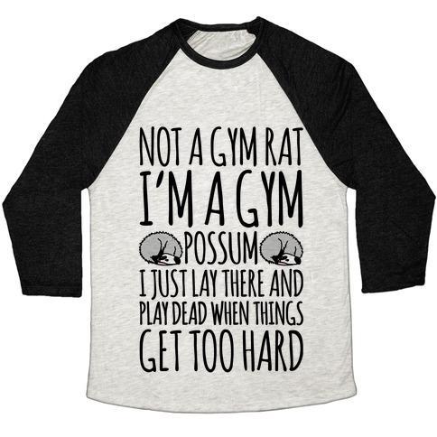 Virgin Teez  Baseball Tee Unisex Tri-Blend Baseball Tee / small / Oatmeal / Black NOT A GYM RAT I'M A GYM POSSUM UNISEX TRI-BLEND BASEBALL TEE