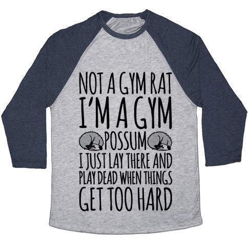 Virgin Teez  Baseball Tee Unisex Tri-Blend Baseball Tee / small / Athletic Gray / Navy NOT A GYM RAT I'M A GYM POSSUM UNISEX TRI-BLEND BASEBALL TEE