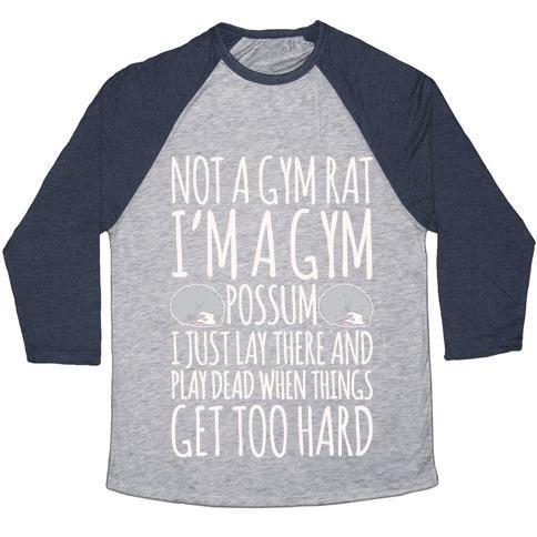 Virgin Teez  Baseball Tee Unisex Tri-Blend Baseball Tee / small / Athletic Gray / Navy NOT A GYM RAT I'M A GYM POSSUM WHITE PRINT UNISEX TRI-BLEND BASEBALL TEE