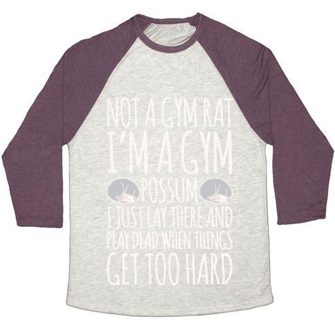 Virgin Teez  Baseball Tee Unisex Tri-Blend Baseball Tee / small / Oatmeal / Maroon NOT A GYM RAT I'M A GYM POSSUM WHITE PRINT UNISEX TRI-BLEND BASEBALL TEE