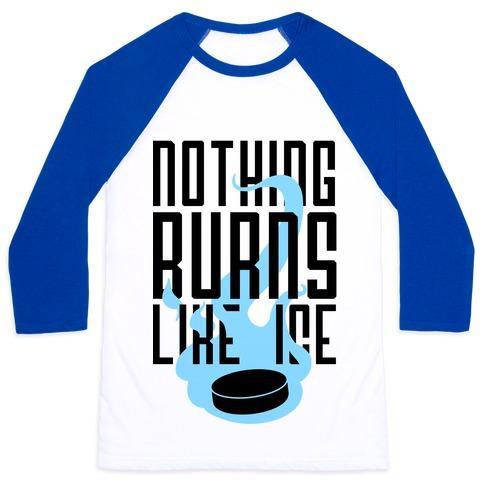 Virgin Teez  Baseball Tee Unisex Classic Baseball Tee / x-small / White/Blue NOTHING BURNS LIKE ICE UNISEX CLASSIC BASEBALL TEE