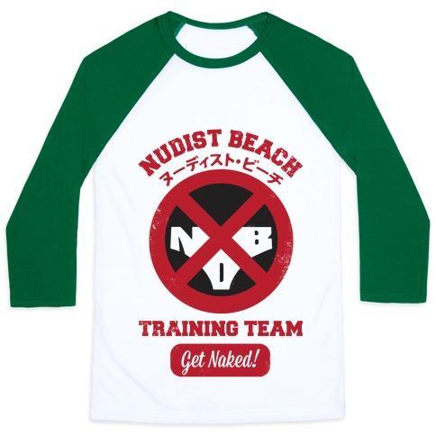 Virgin Teez  Baseball Tee Unisex Classic Baseball Tee / x-small / White/Dark Green NUDIST BEACH TRAINING TEAM UNISEX CLASSIC BASEBALL TEE