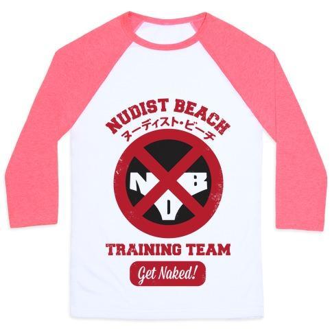 Virgin Teez  Baseball Tee Unisex Classic Baseball Tee / x-small / White/Neon Pink NUDIST BEACH TRAINING TEAM UNISEX CLASSIC BASEBALL TEE