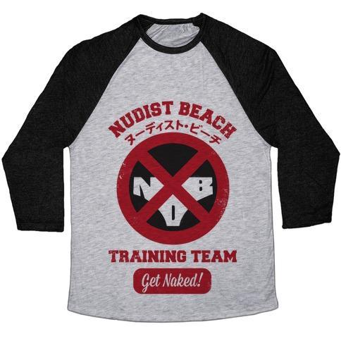 Virgin Teez  Baseball Tee Unisex Tri-Blend Baseball Tee / small / Athletic Gray / Black NUDIST BEACH TRAINING TEAM UNISEX TRI-BLEND BASEBALL TEE