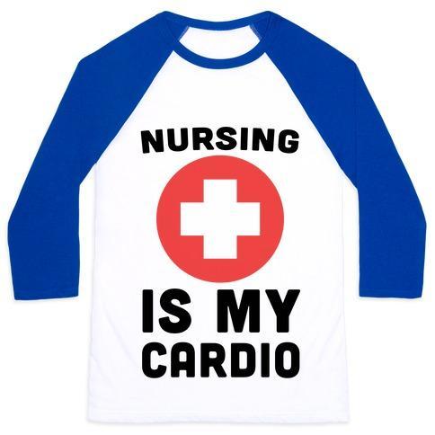 Virgin Teez  Baseball Tee Unisex Classic Baseball Tee / x-small / White/Blue NURSING IS MY CARDIO UNISEX CLASSIC BASEBALL TEE