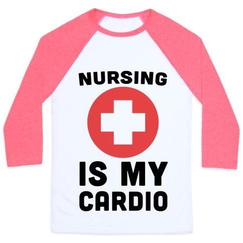 Virgin Teez  Baseball Tee Unisex Classic Baseball Tee / x-small / White/Neon Pink NURSING IS MY CARDIO UNISEX CLASSIC BASEBALL TEE