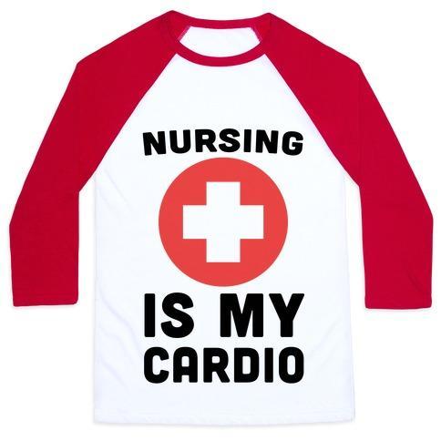 Virgin Teez  Baseball Tee Unisex Classic Baseball Tee / x-small / White/Red NURSING IS MY CARDIO UNISEX CLASSIC BASEBALL TEE