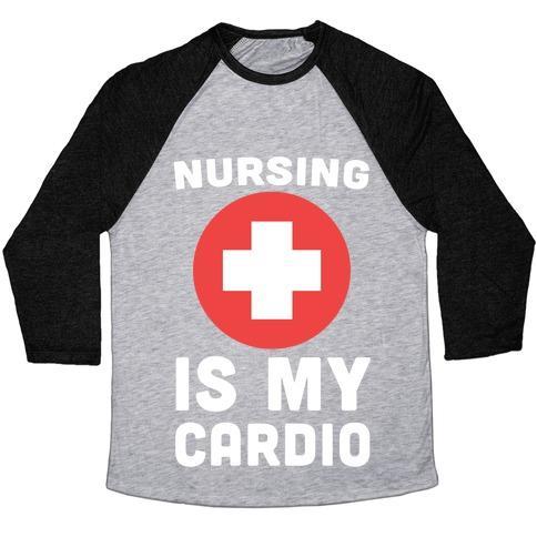 Virgin Teez  Baseball Tee Unisex Tri-Blend Baseball Tee / small / Athletic Gray / Black NURSING IS MY CARDIO UNISEX TRI-BLEND BASEBALL TEE